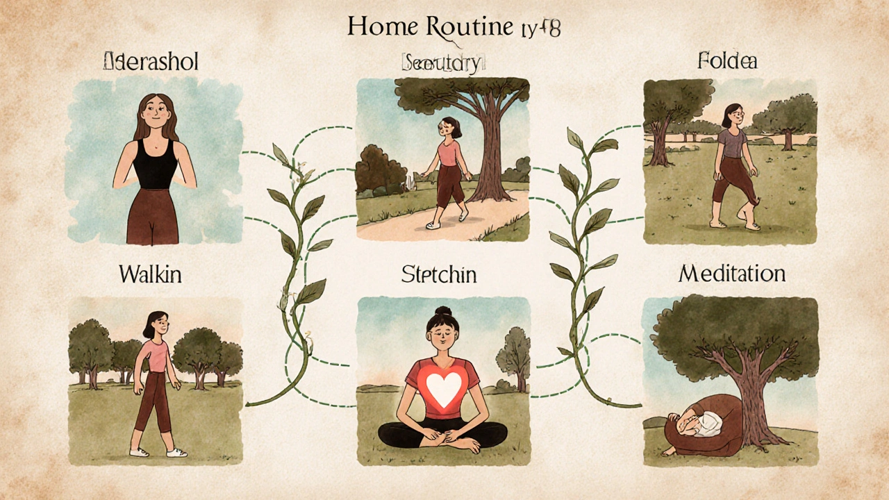 Calendario settimanale cartoon con sei attività dolci di salute per la menopausa.