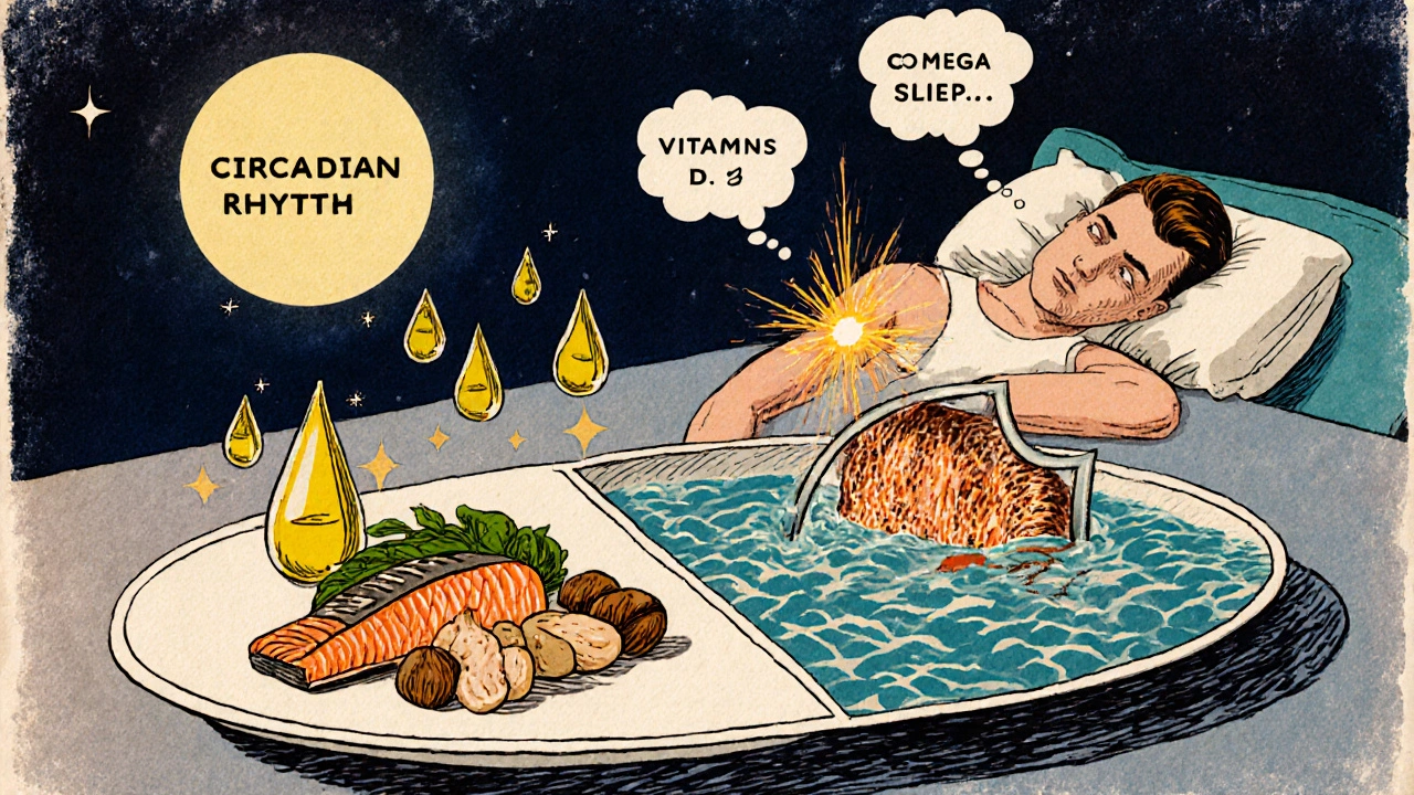 Piatto bilanciato con grassi sani e vitamine, stile cartoon vintage.