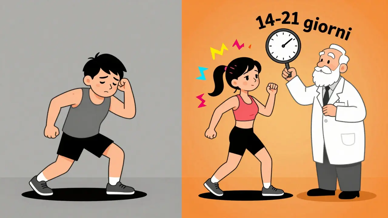 Confronto tra routine monotona e allenamento variato, con linee di energia che indicano il metabolismo riattivato, in stile fumetto vintage.