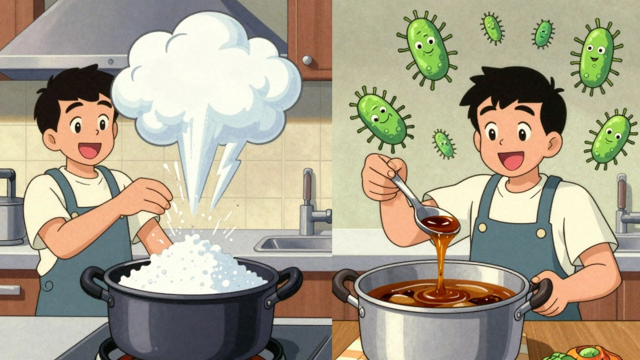 Confronto umoristico tra l'uso sbagliato e corretto del miso in cucina.