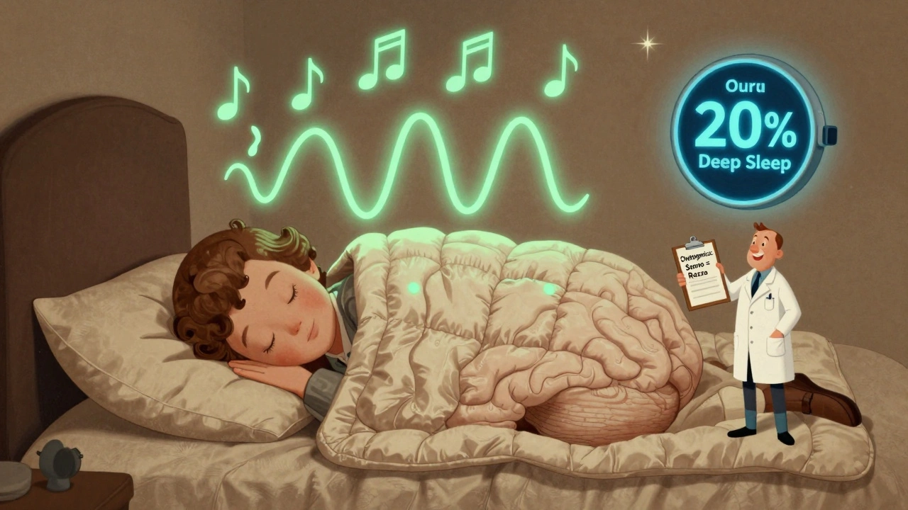 Persona che dorme pacificamente con onde di sonno profondo che emergono dal cervello, in stile illustrazione italiana anni &#039;60.