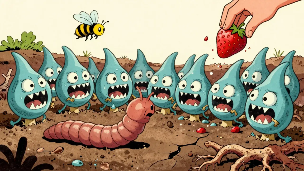 Lotta sotterranea tra funghi e vermi contro gocce di pesticidi che avvelenano il suolo.