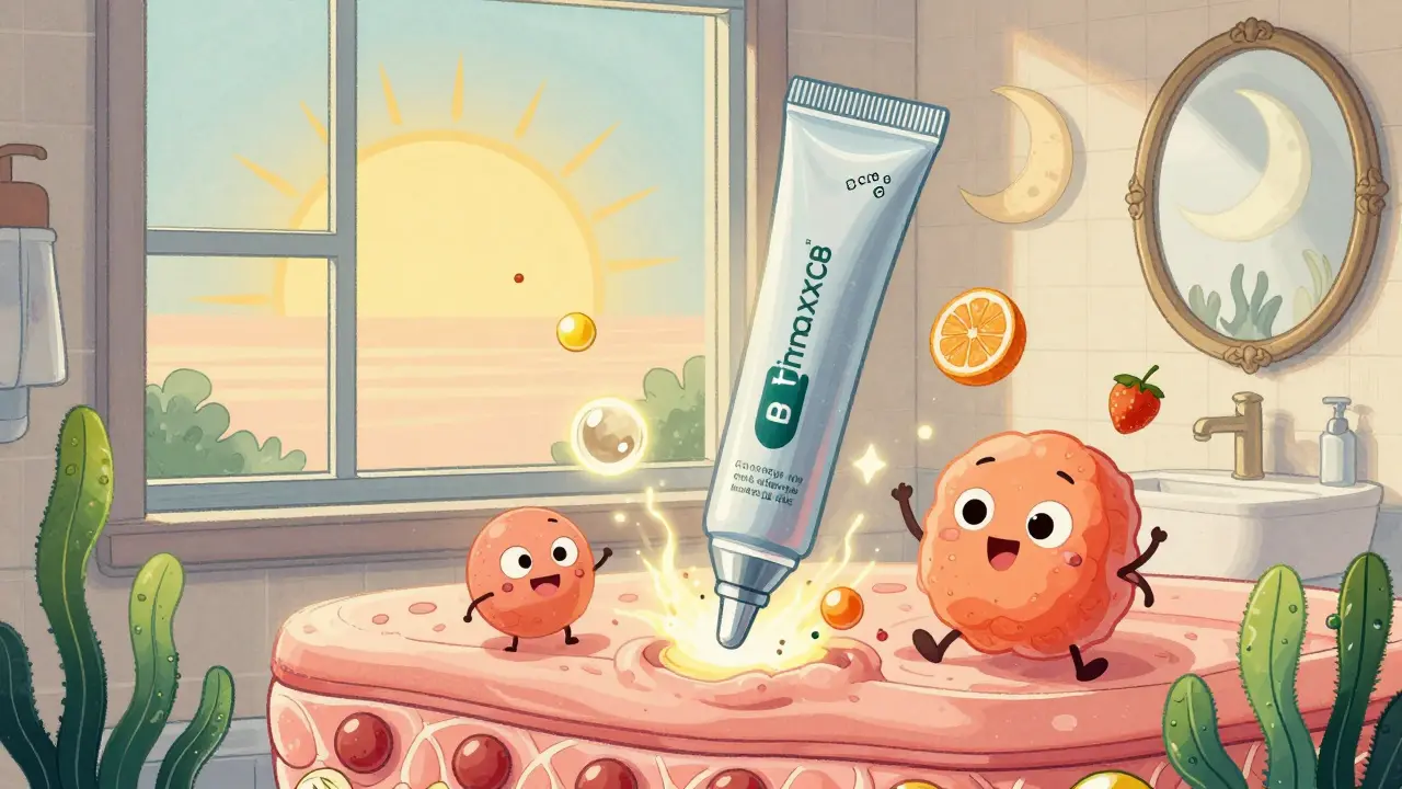 Tubo di crema magica che rilascia ingredienti attivi al mattino e alla sera, con cellule della pelle che si rigenerano.