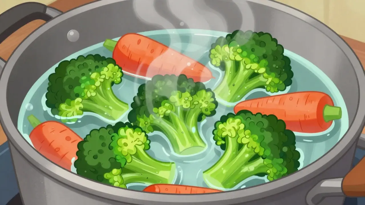 Verdure colorate cotte a vapore che conservano le vitamine.