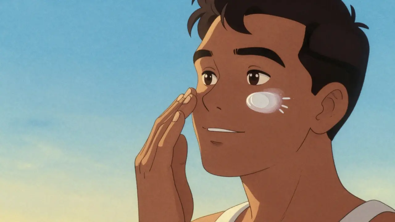 Applicazione filtro solare tonale su viso senza residui bianchi visibili