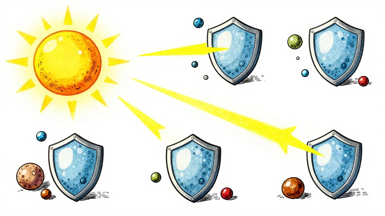 Particelle minerali riflettono raggi UV proteggendo la pelle illustrazione