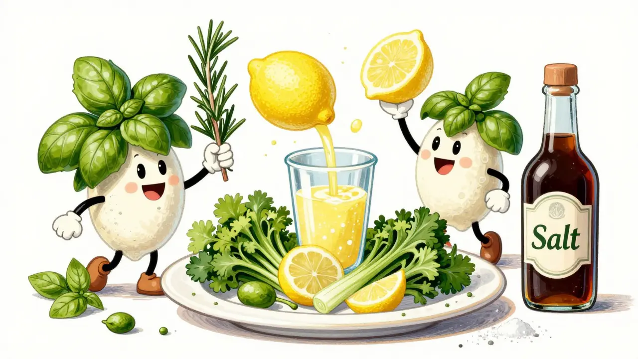 Illustrazione vintage di erbe fresche come alternativa al sale