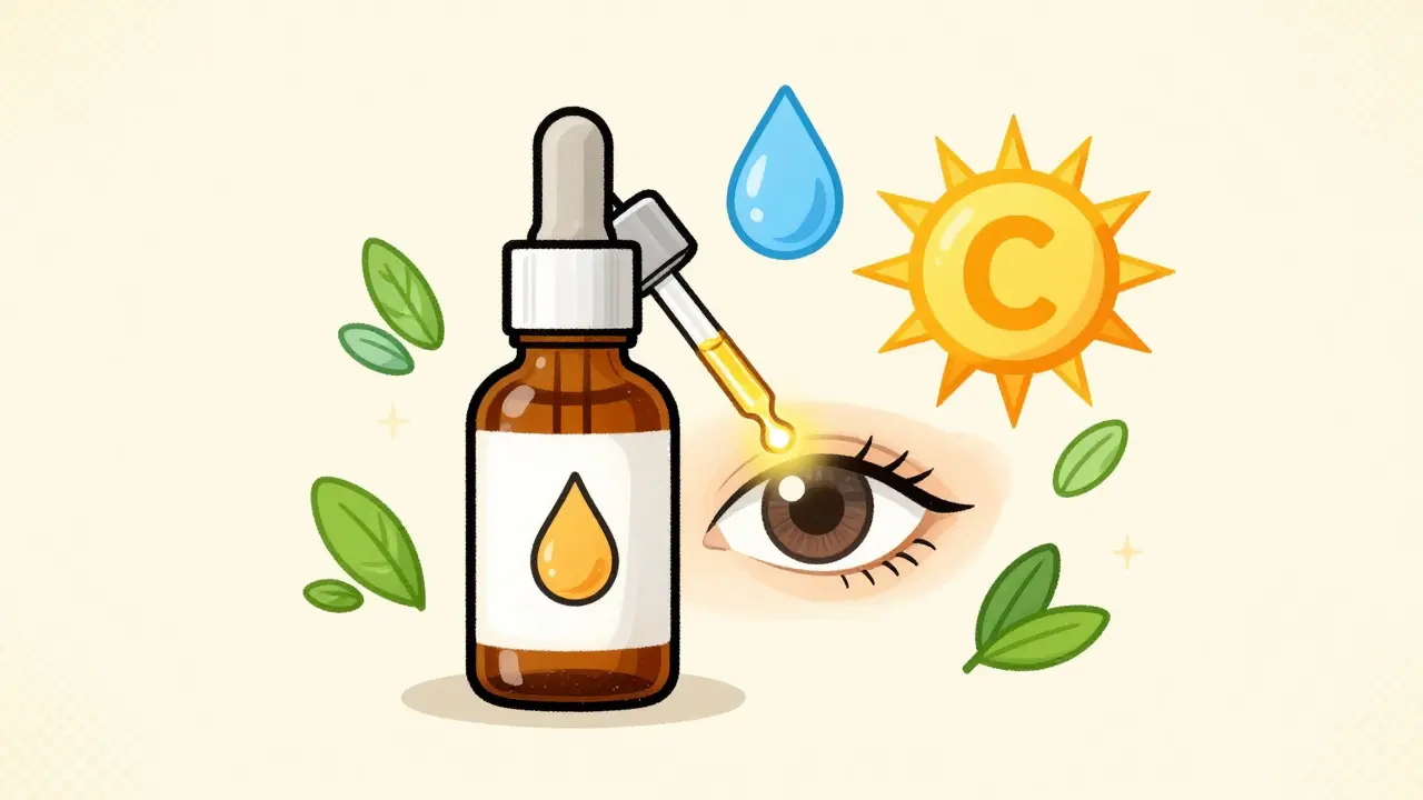 Illustrazione vintage di siero per contorno occhi con ingredienti