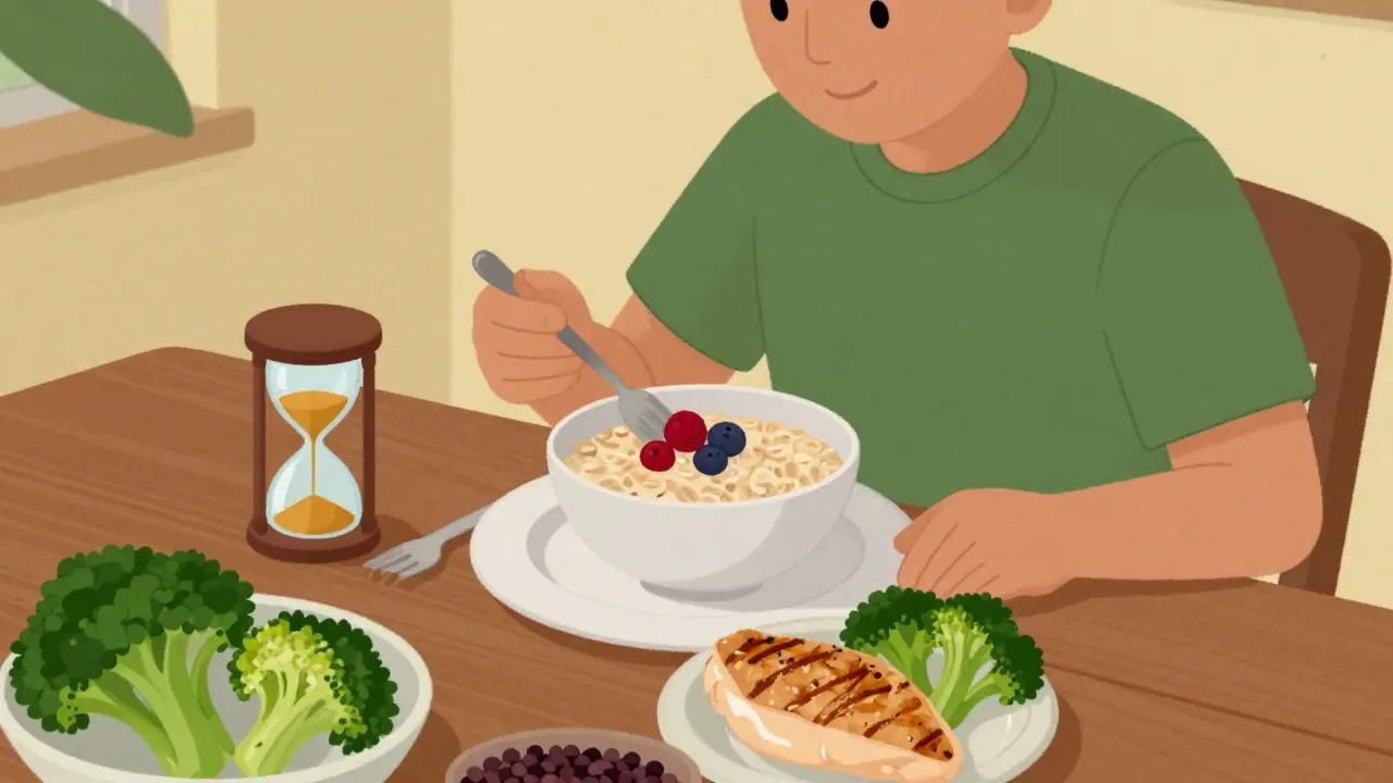 Persona che mangia lentamente cibi sani e integrali in modo consapevole