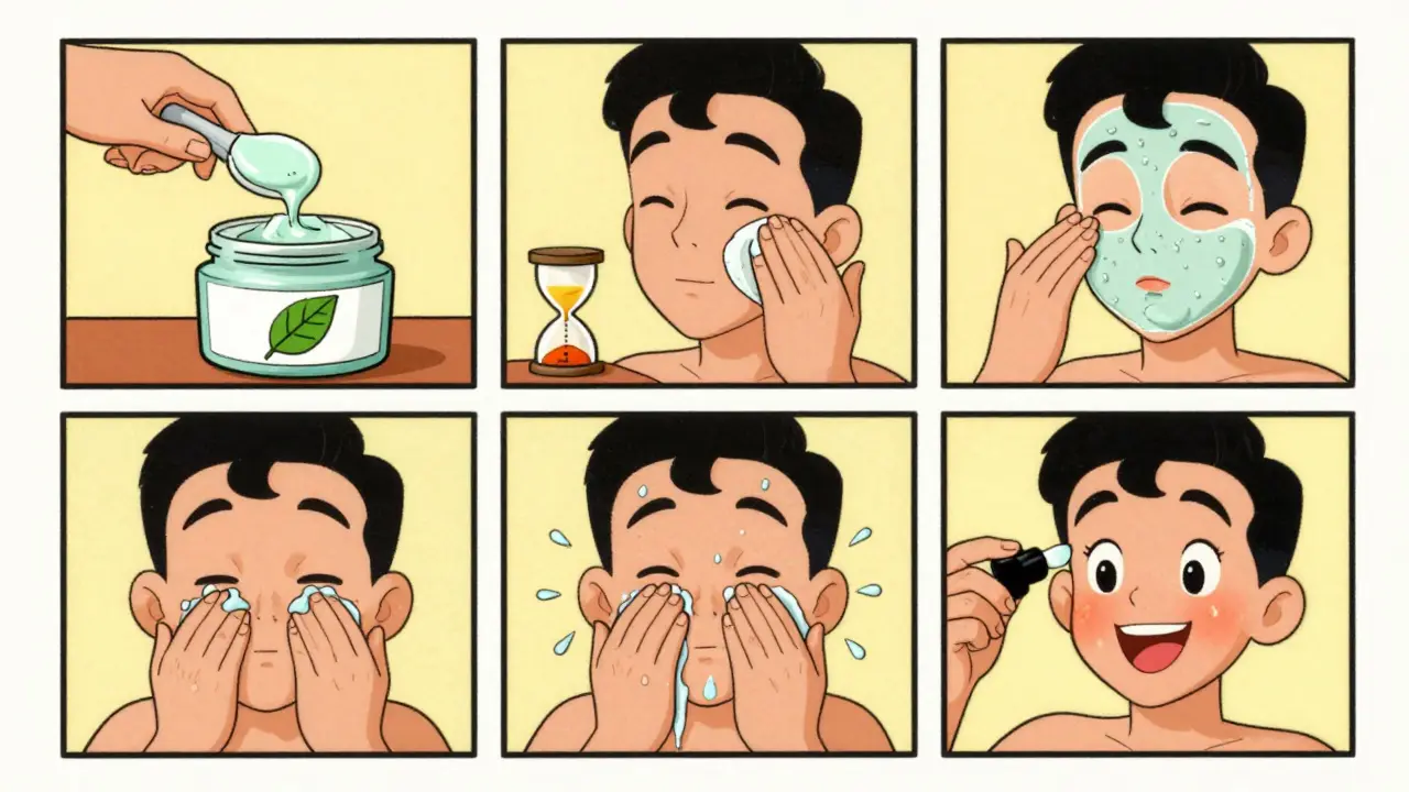 Routine skincare passo-passo con maschera enzimatica in stile vintage