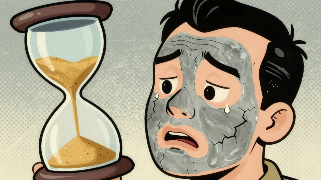 Volto con maschera di argilla che si sta asciugando troppo