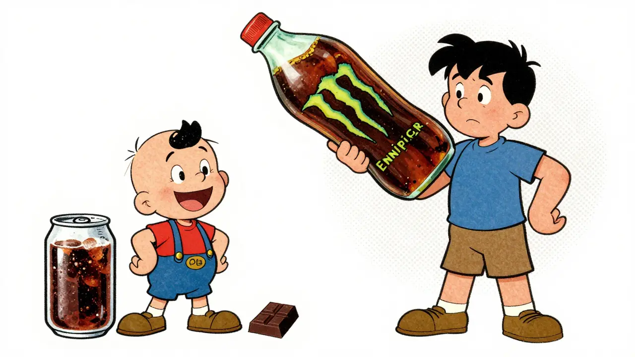 Bambini e bevande con caffeina in stile fumetto retrò