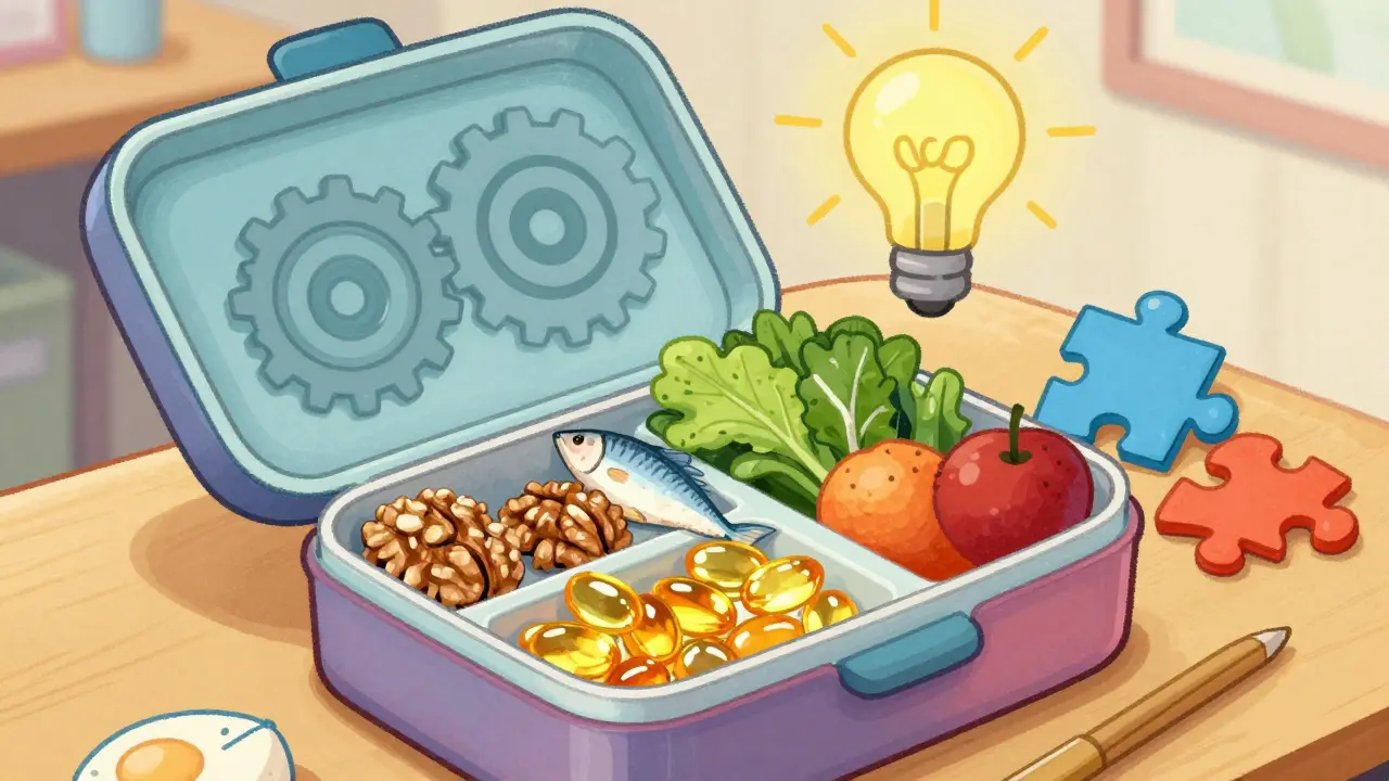 Pantry scolastica con cibi ricchi di Omega-3 per il cervello