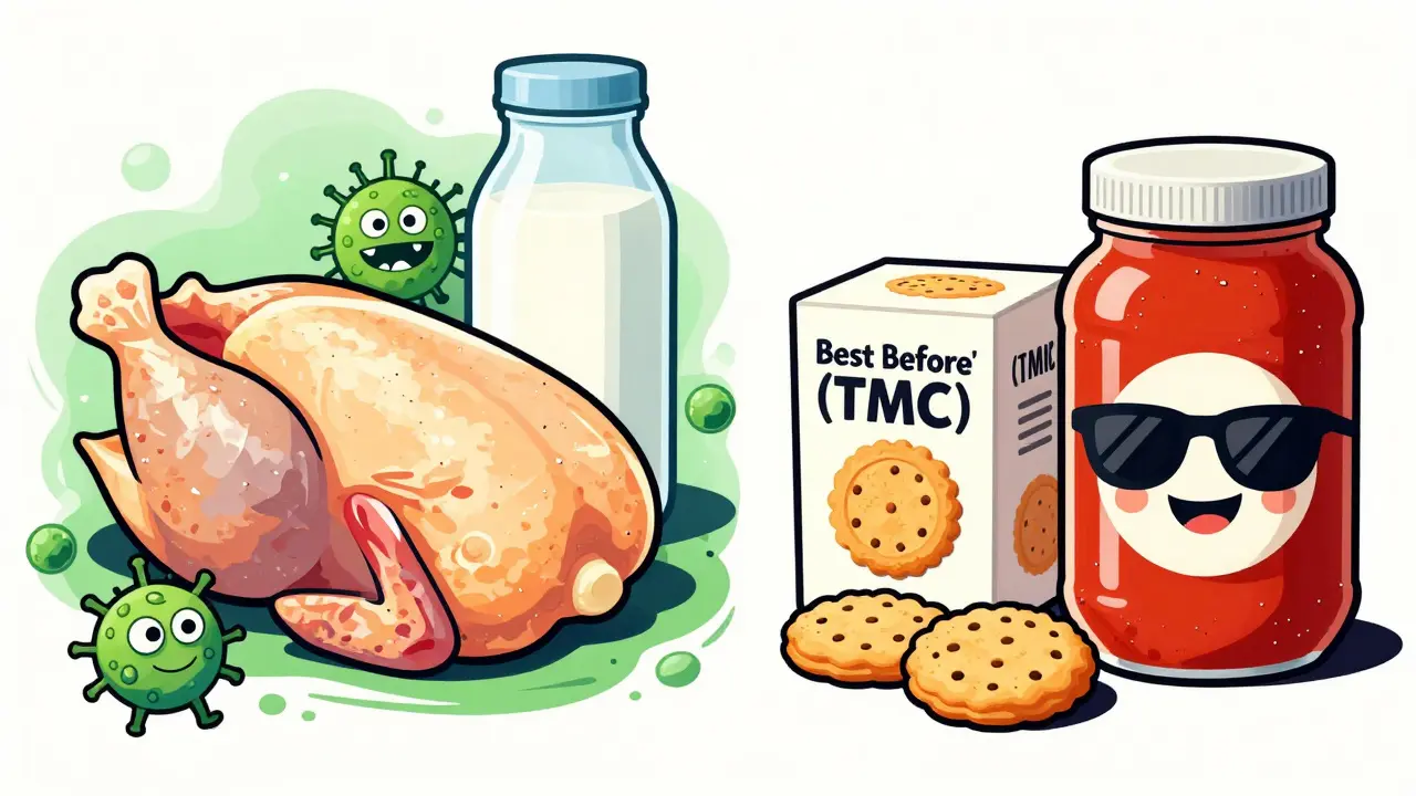 Confronto tra cibo scaduto pericoloso e cibo sicuro oltre il TMC