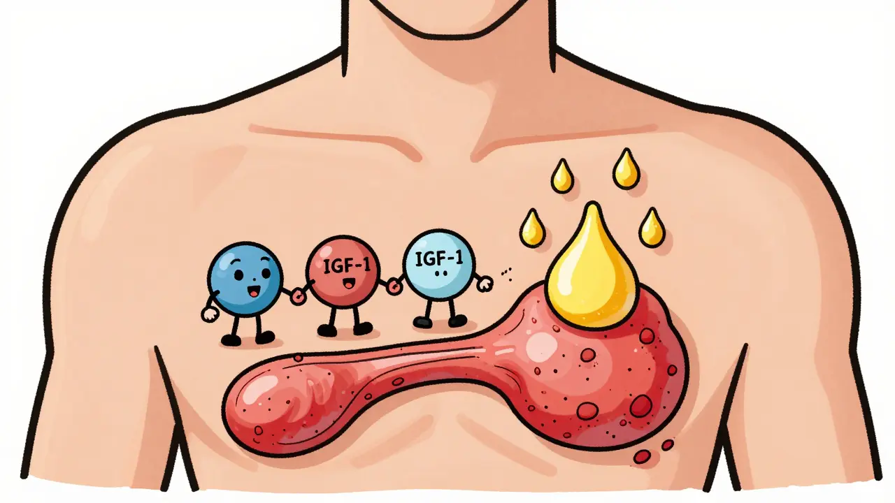Diagramma biologico stilizzato che mostra insulina e sebo in stile retrò