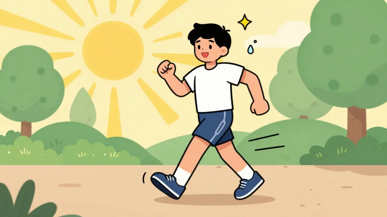 Illustrazione retrò: persona che cammina velocemente per migliorare il metabolismo