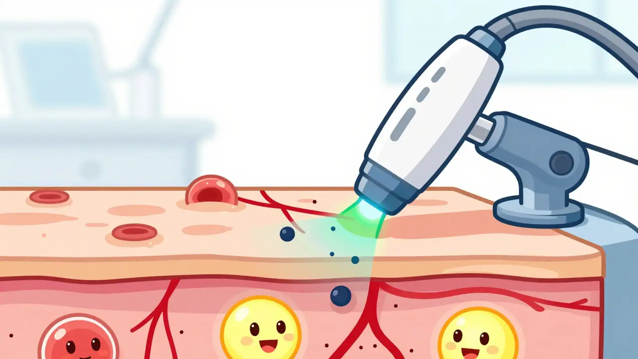 Illustrazione stilizzata del trattamento IPL sulla pelle