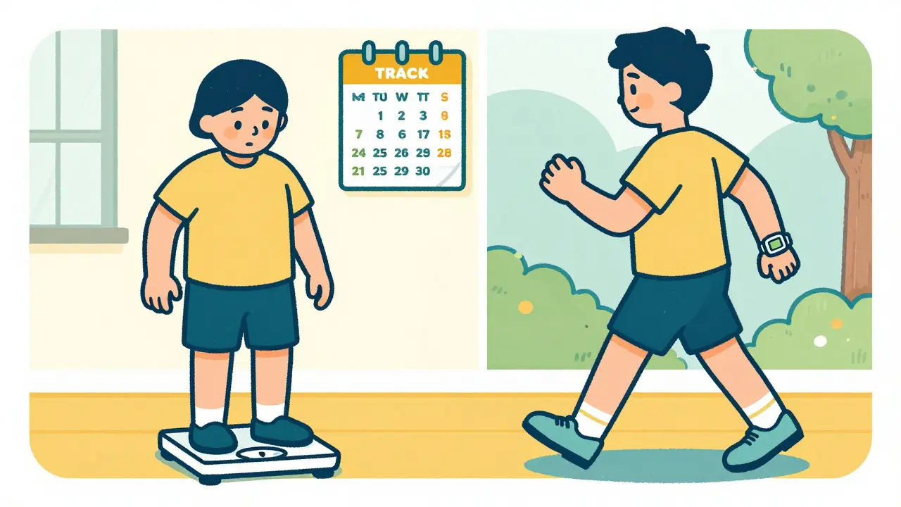 Illustrazione vintage: pesata settimanale e camminata attiva