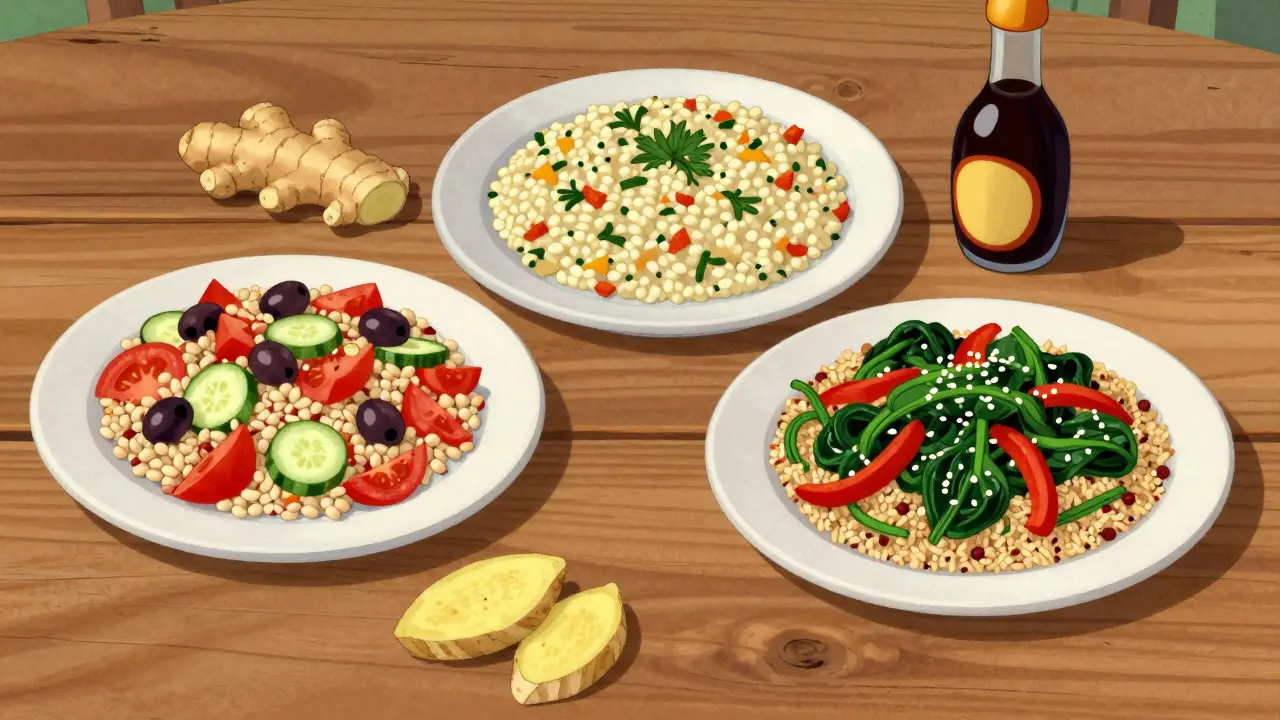 Tre piatti sani: insalata di farro, orzo e quinoa