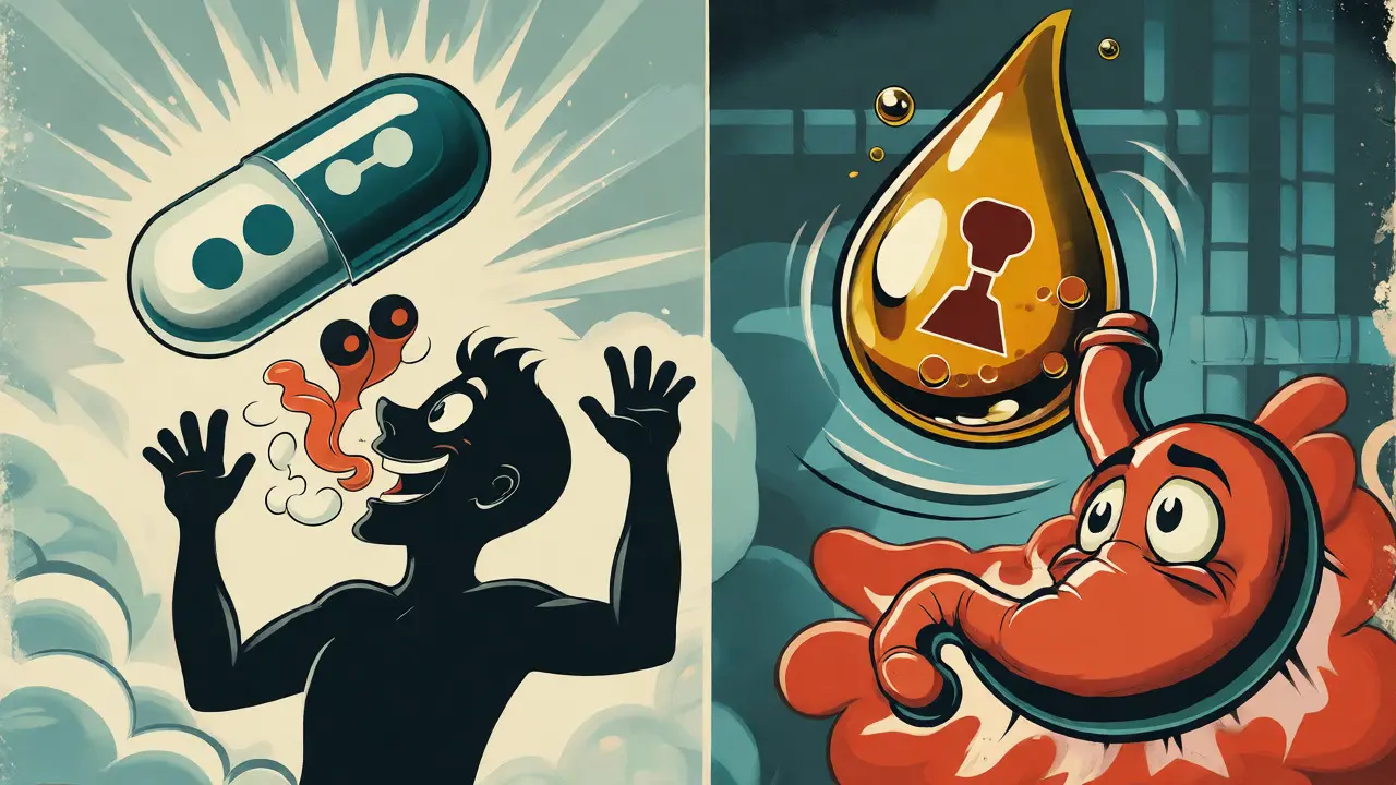 Confronto cartoon tra biodisponibilità degli omega-3 da alghe e olio di pesce.