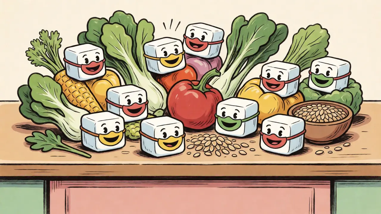 Hidden sugars wearing masks among healthy ingredients illustration