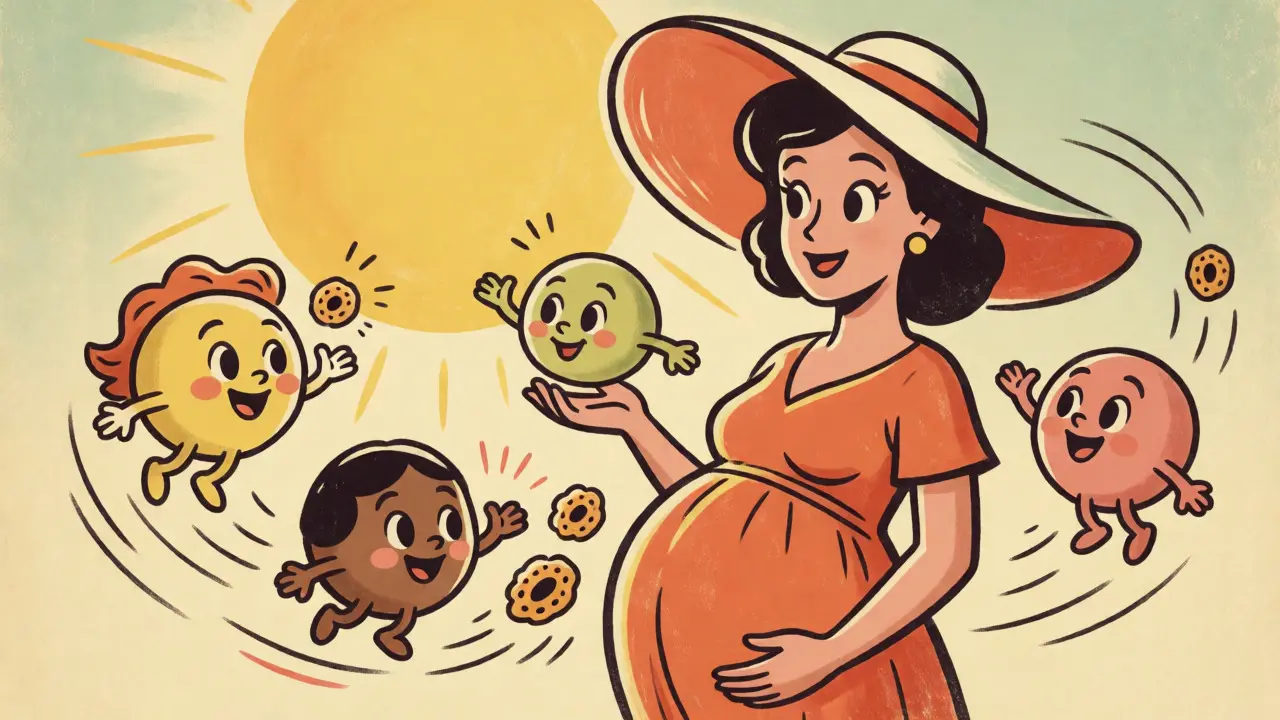 Illustrazione della gravidanza e del sole che causano il melasma
