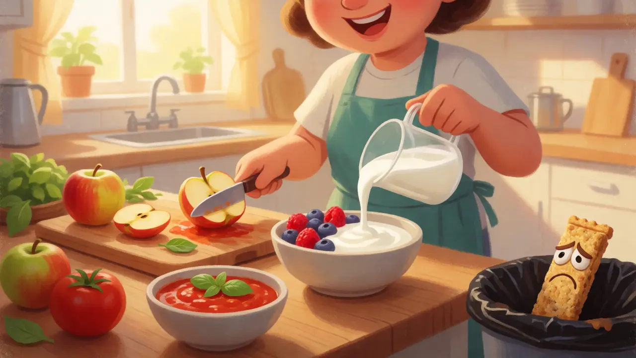 Person preparing fresh healthy meals instead of processed snacks