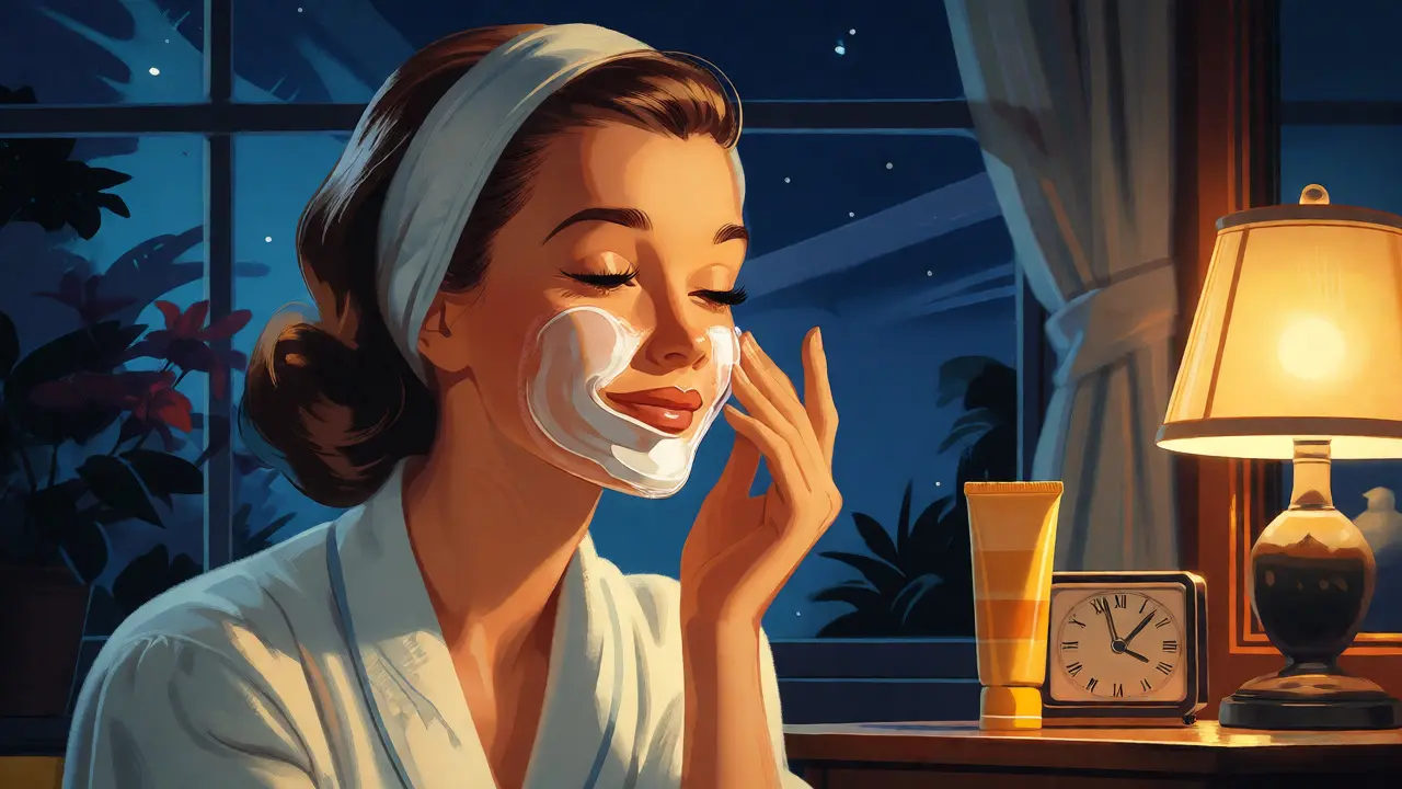 Applicazione di crema idratante serale dopo l'esfoliazione