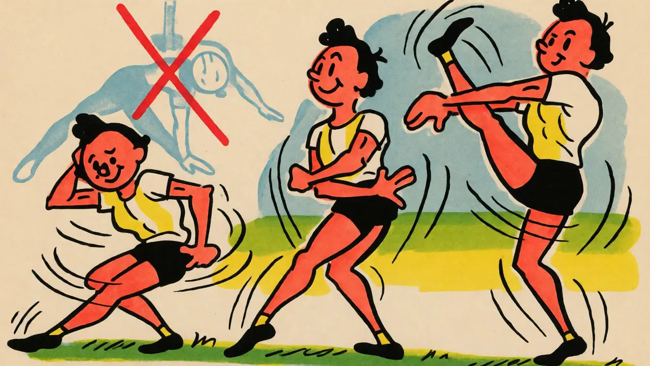 Disegno retrò di un atleta che esegue movimenti dinamici di riscaldamento