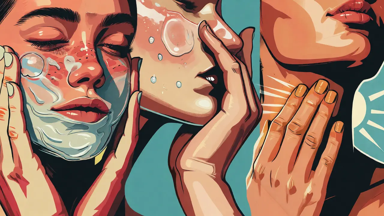 Illustrazione dei tre passaggi della skincare: pulizia, idratazione e protezione solare