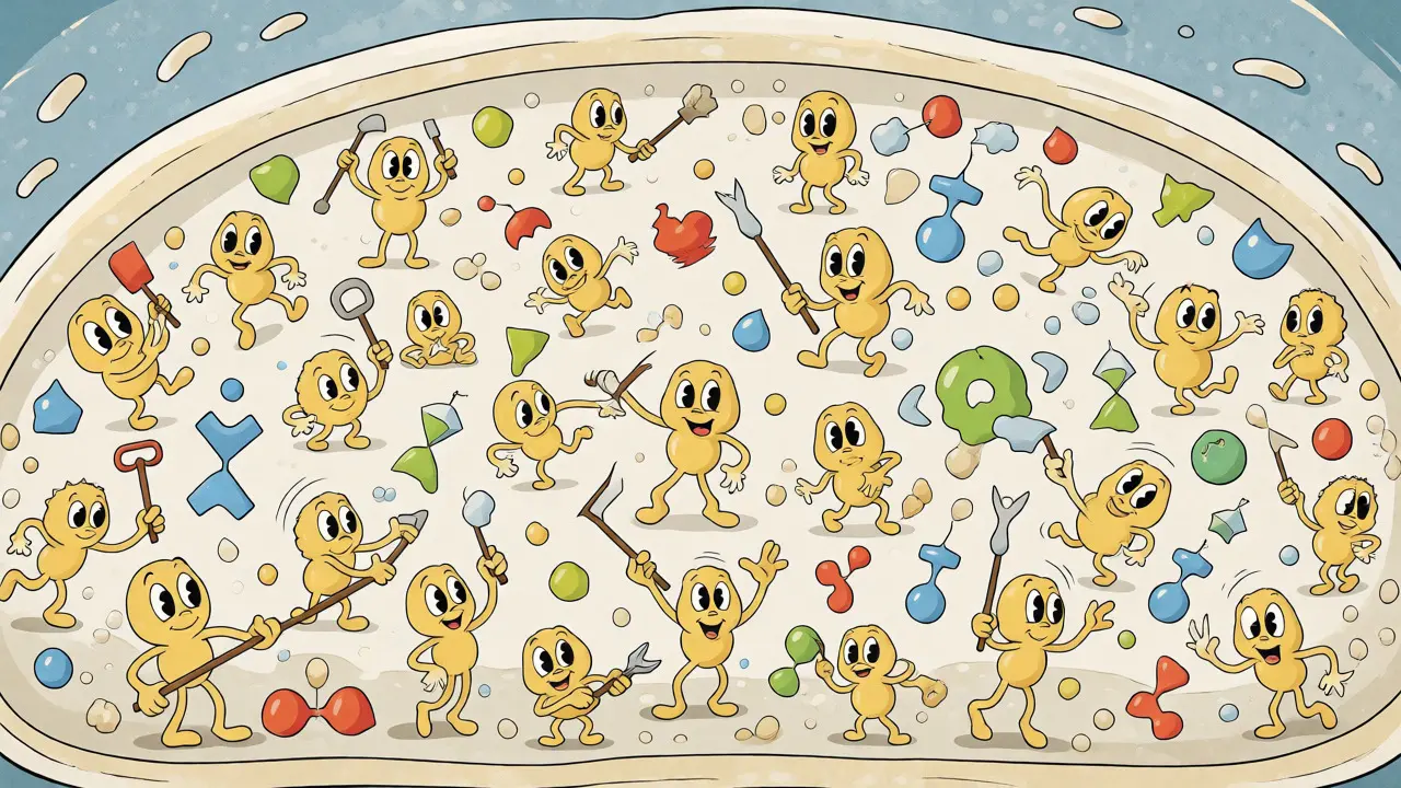 Illustrazione stilizzata dei batteri lattici che lavorano nell'impasto del pane